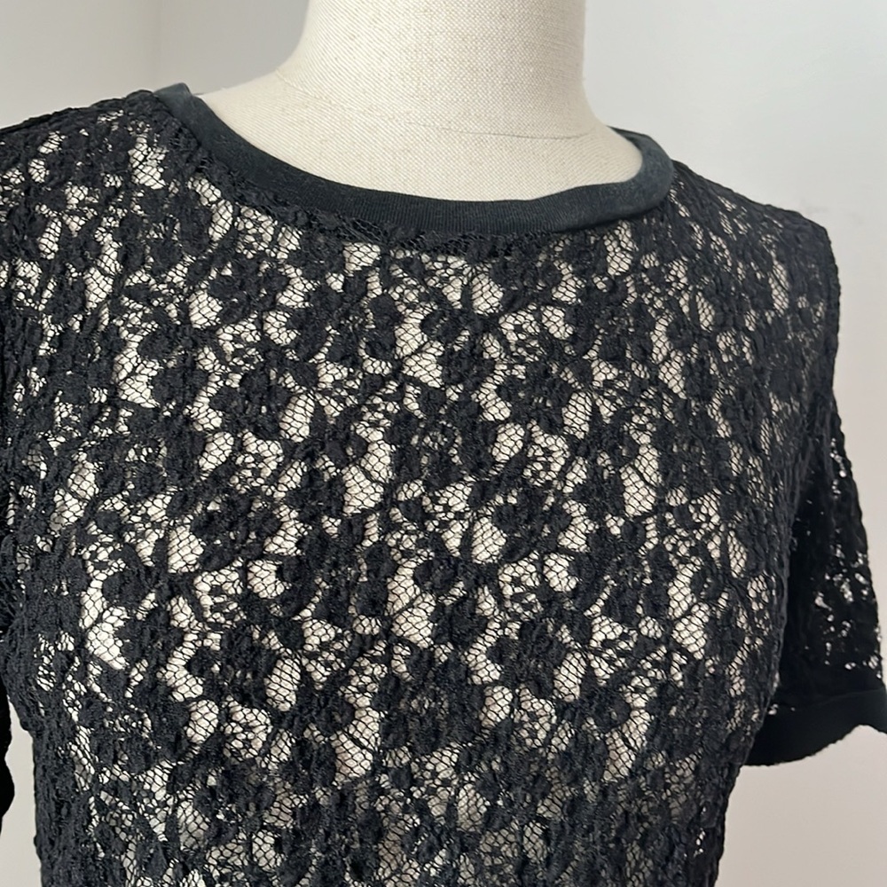 Juicy black short sleeves lace top / see through